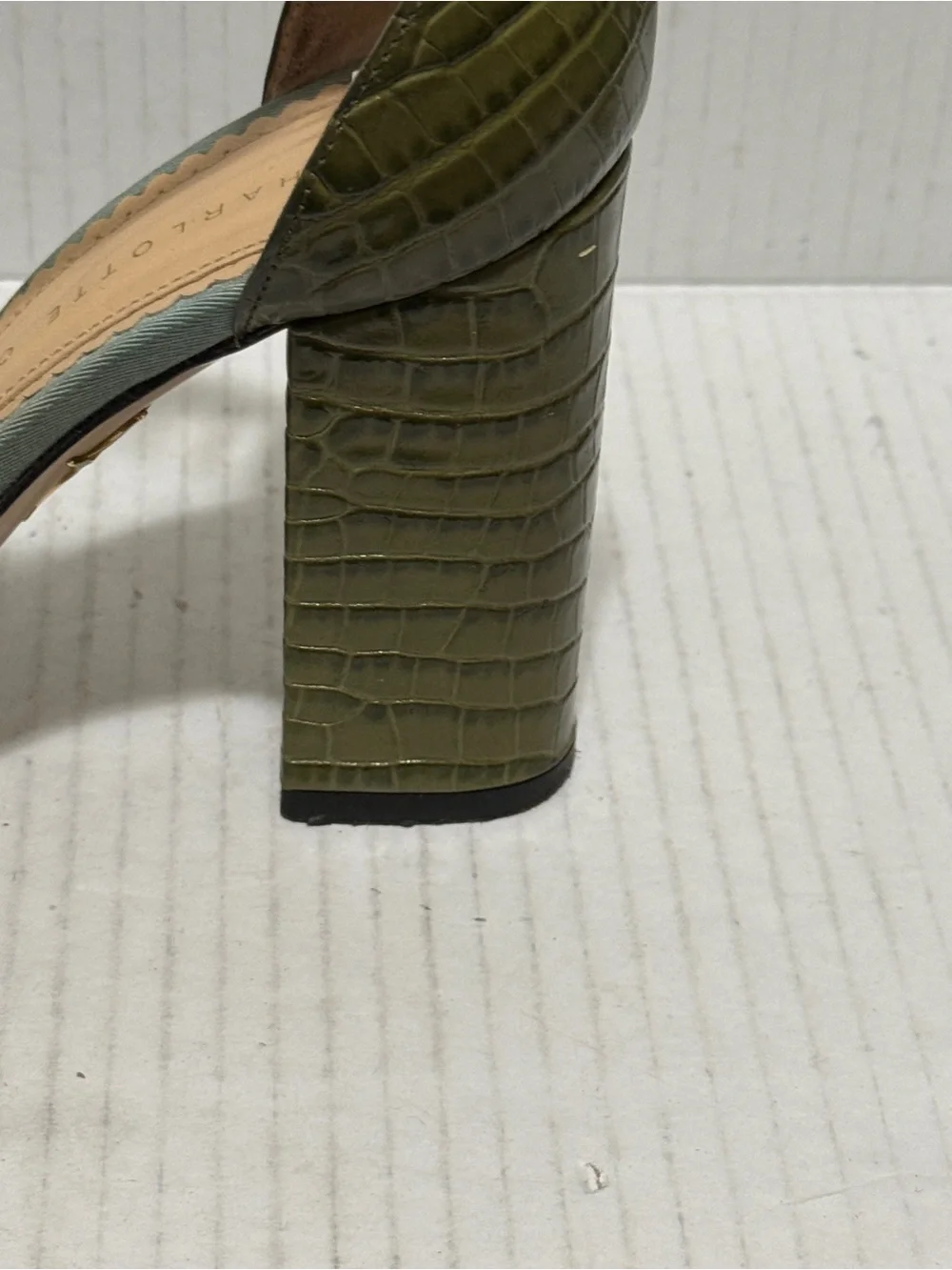 Charlotte Olympia Green Croc Embossed Leather Peep Toe Shoes Pin up Sz 35 5 US
